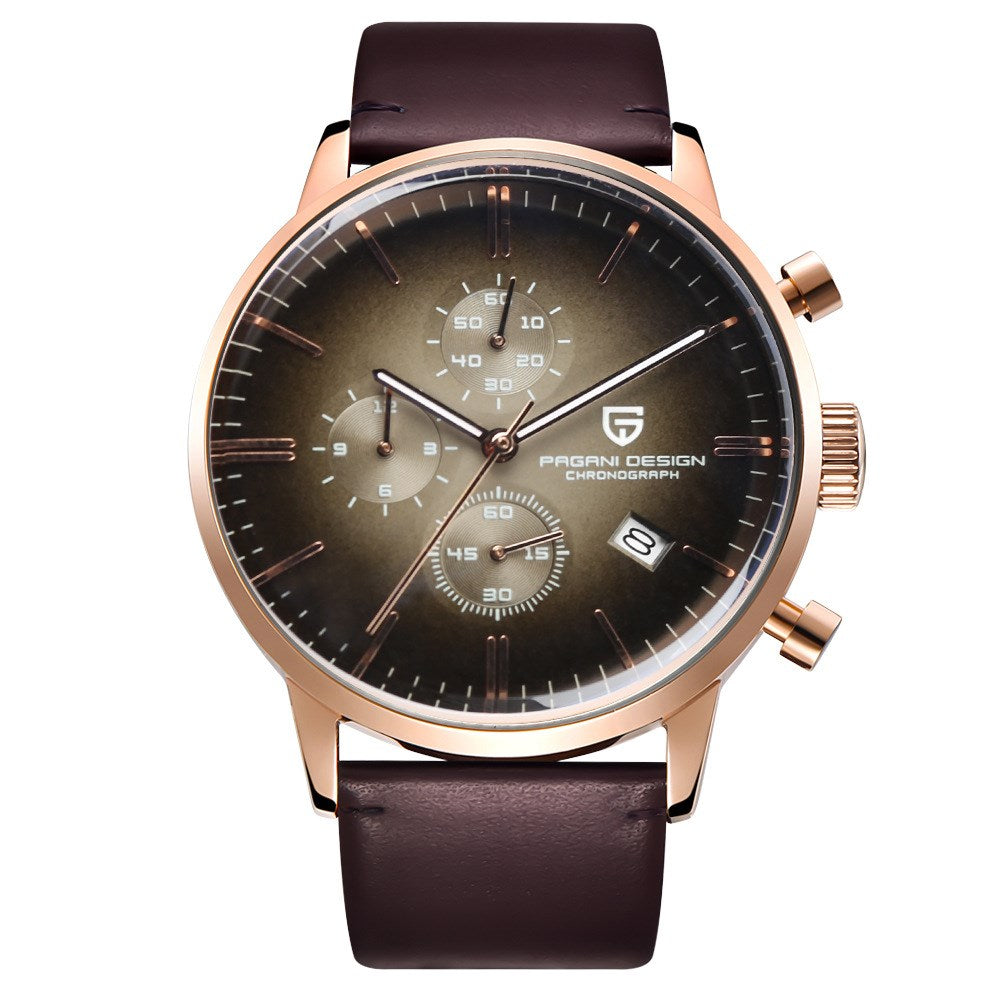 Waterproof calendar leather men's quartz watch