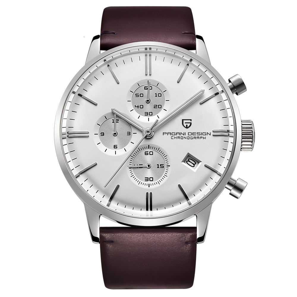 Waterproof calendar leather men's quartz watch